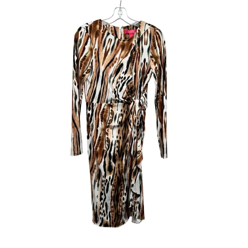 Catherine Malandrino Print Sheath Dress Long Sleeve Twisted Waist Size 4